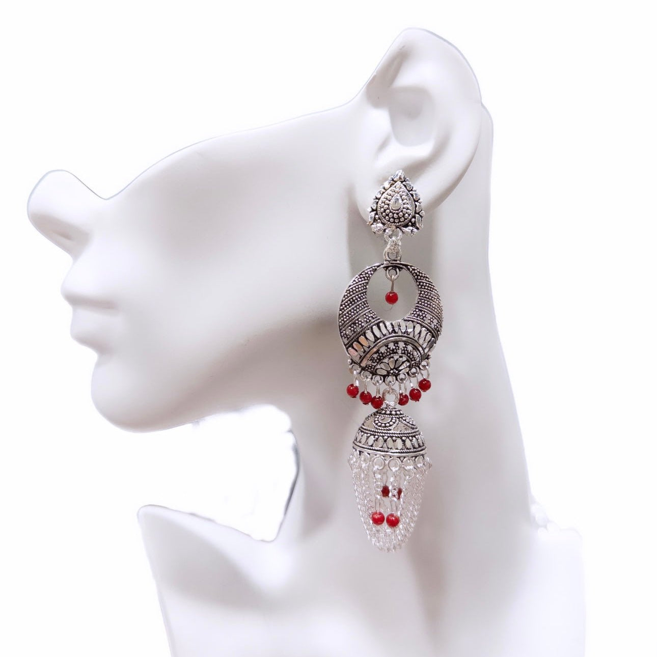Verdant Drop Silver Jhumka Earrings - Trufacebygrace