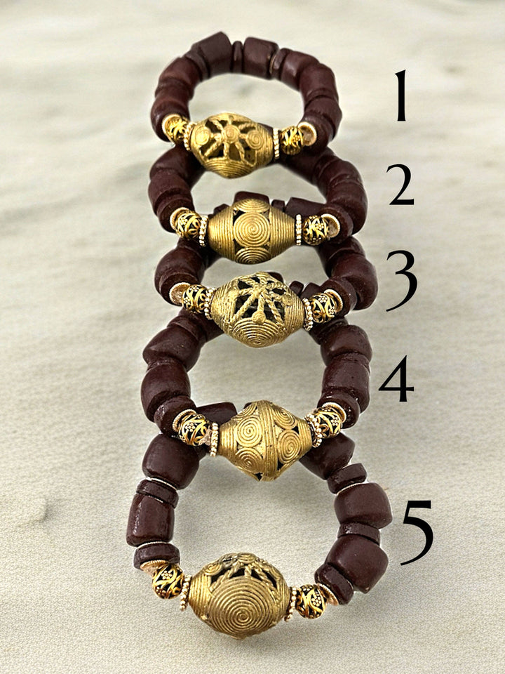 Vintage Brass & Glass Bead Bracelet – Unisex - Trufacebygrace