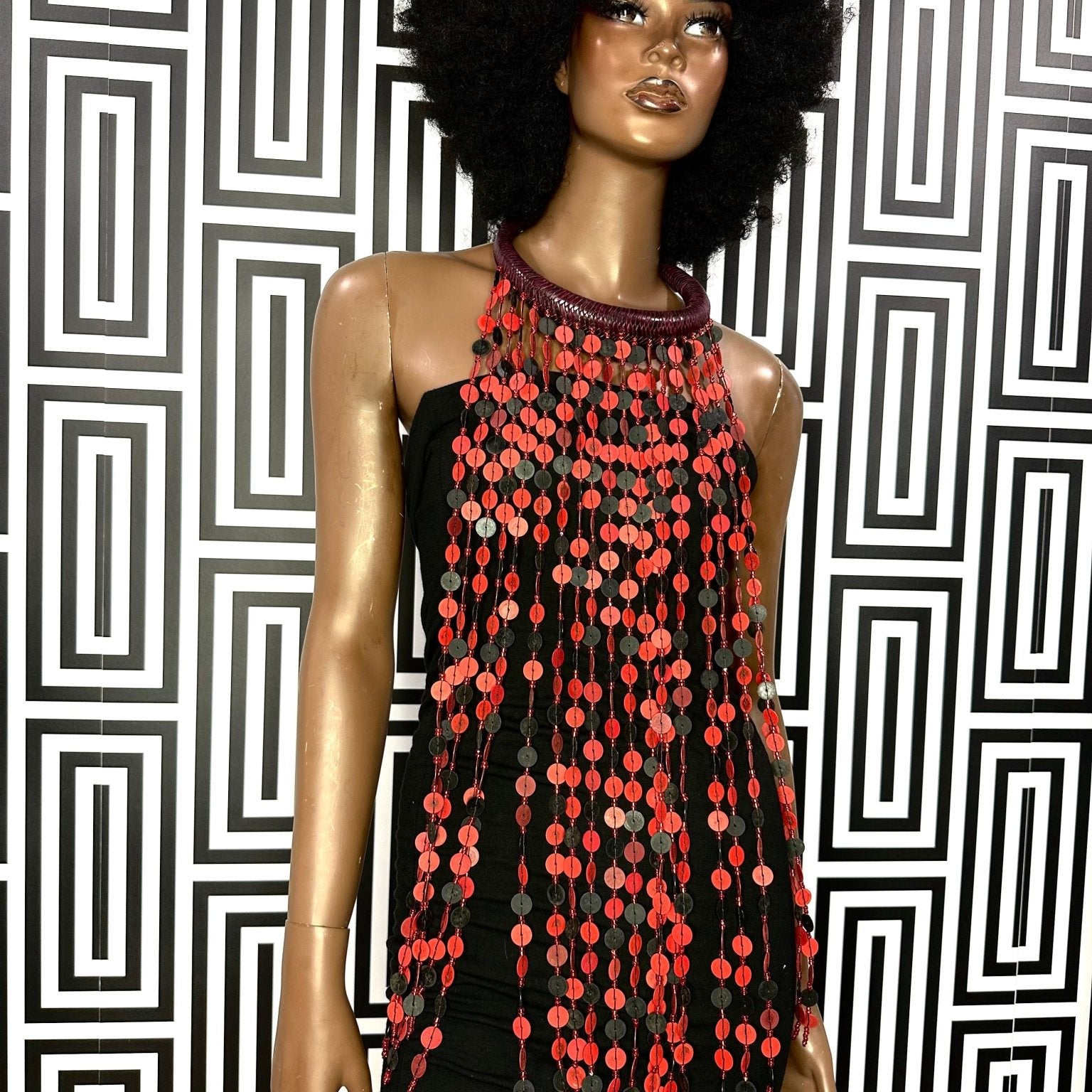 Vintage Kofi Beads and leather statement Necklace - Trufacebygrace