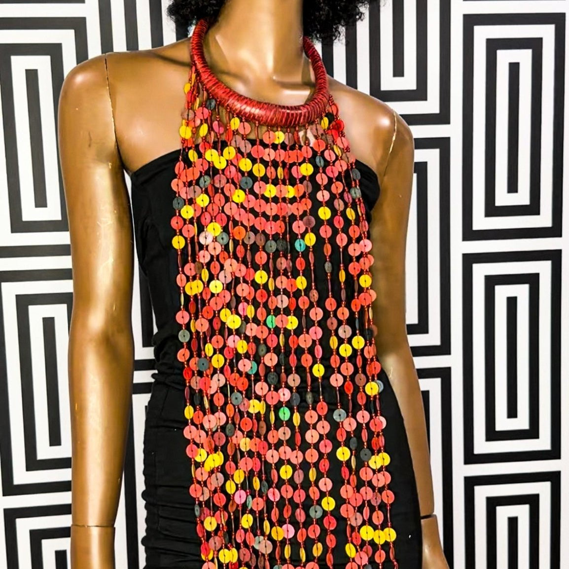 Vintage Kofi Beads and leather statement Necklace - Trufacebygrace