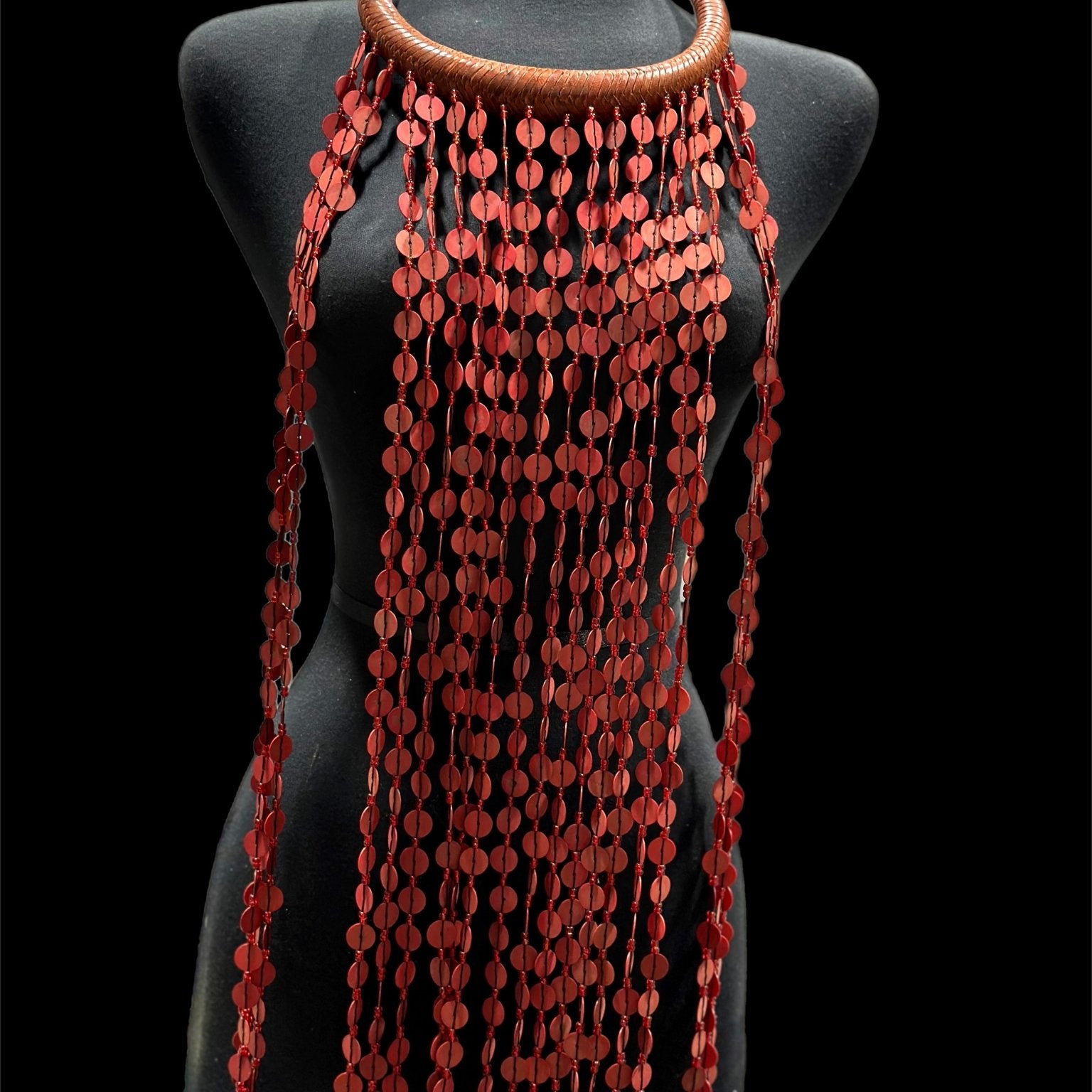 Vintage Kofi Beads and leather statement Necklace - Trufacebygrace