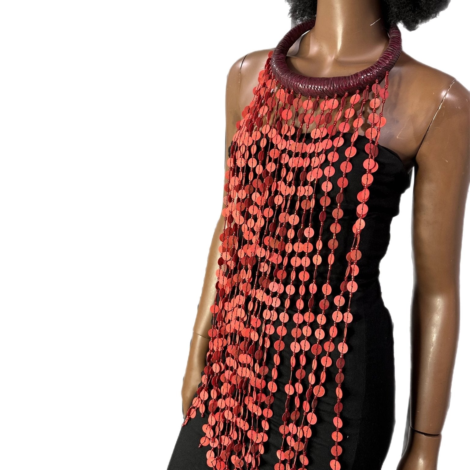 Vintage Kofi Beads and leather statement Necklace - Trufacebygrace