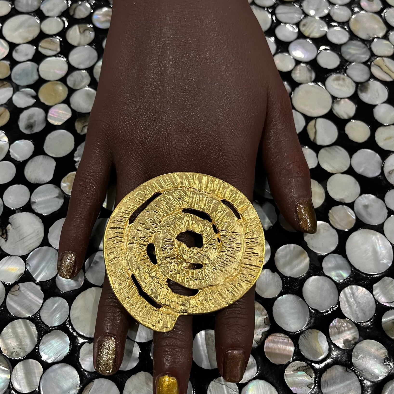 Vortex Plated Brass Statement Adjustable Ring - Trufacebygrace