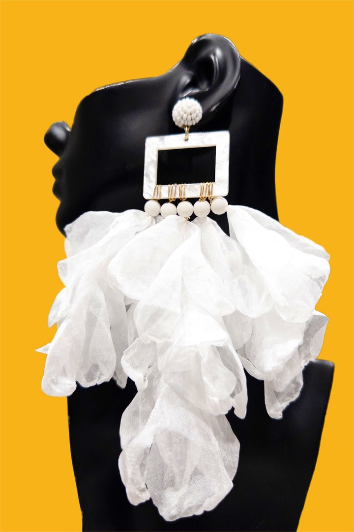 White Nonso Square top flower petal earrings - Trufacebygrace