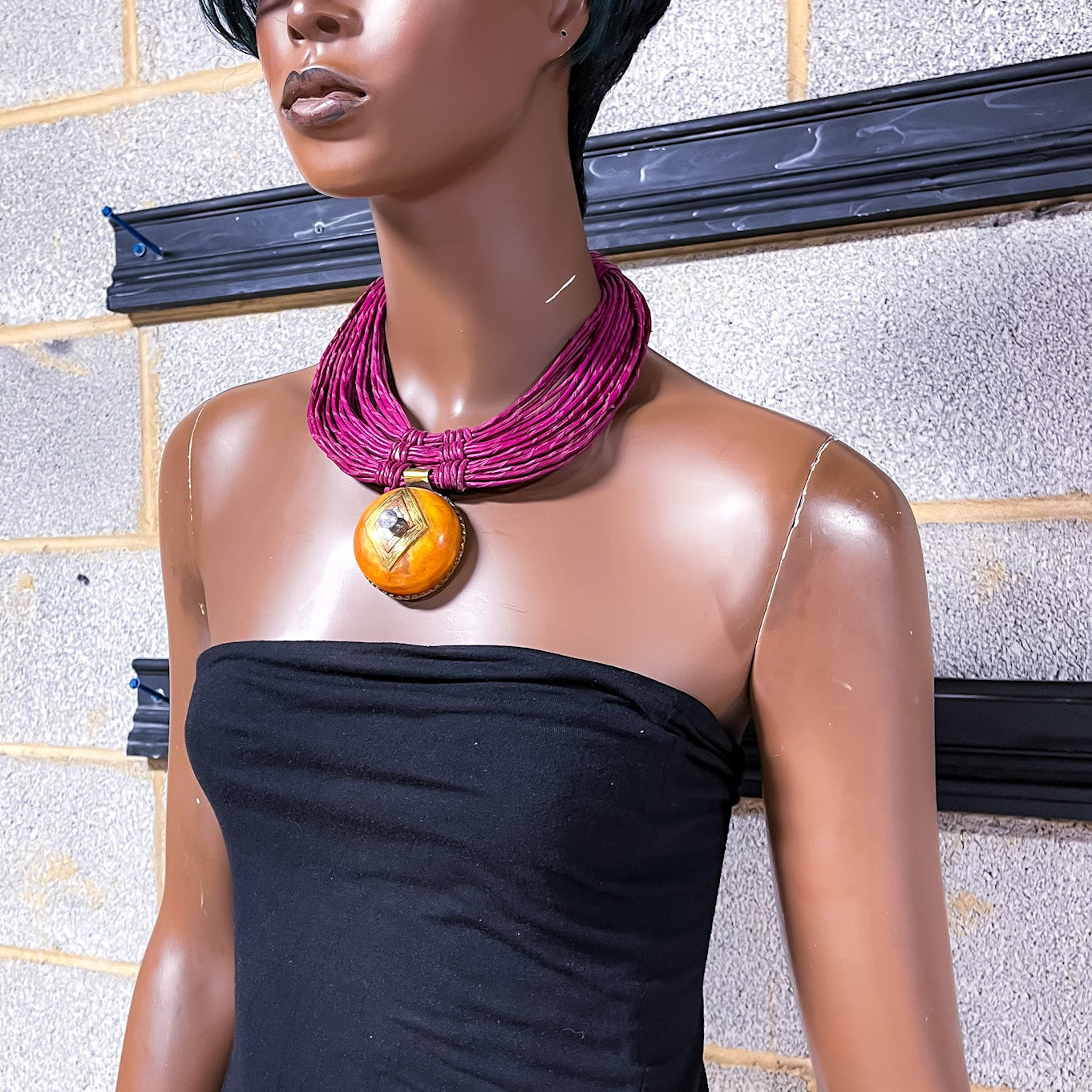Zai leather and African Amber Necklace - Trufacebygrace
