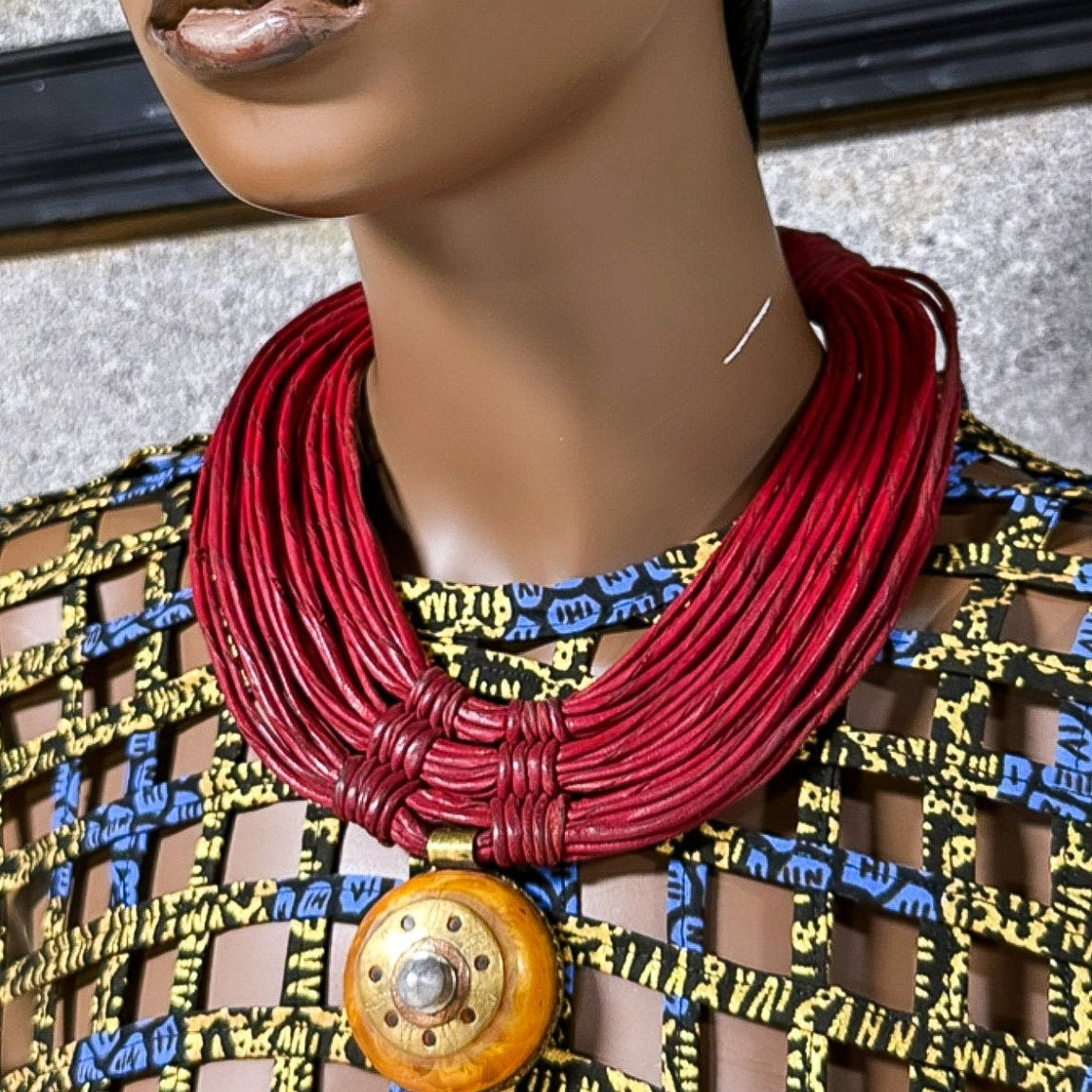 Zai leather and African Amber Necklace - Trufacebygrace