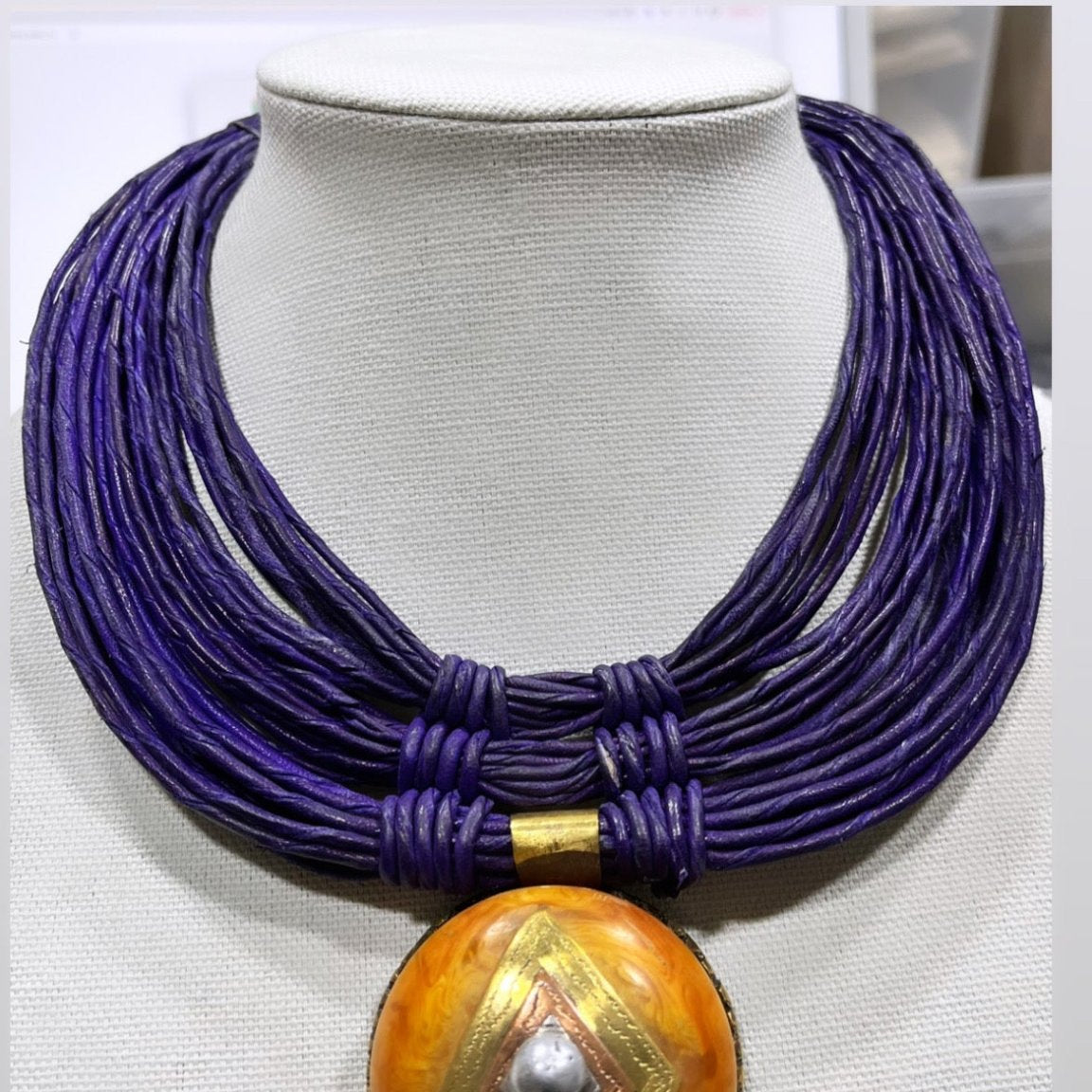 Zai leather and African Amber Necklace - Trufacebygrace