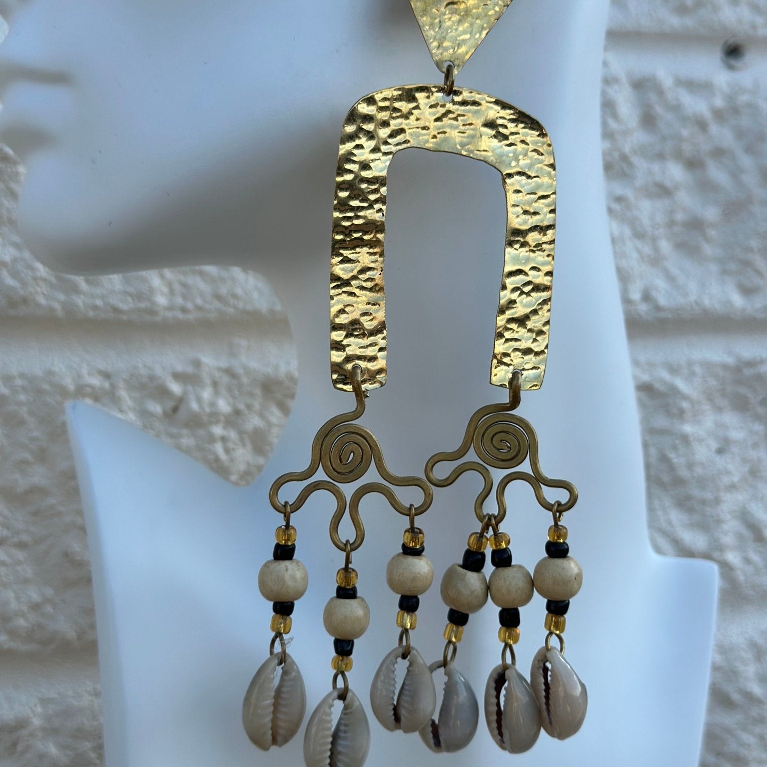 Zanele Hammered Brass and Cowry Earrings - Trufacebygrace
