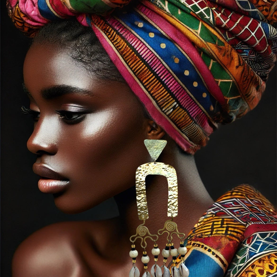 Zanele Hammered Brass and Cowry Earrings - Trufacebygrace
