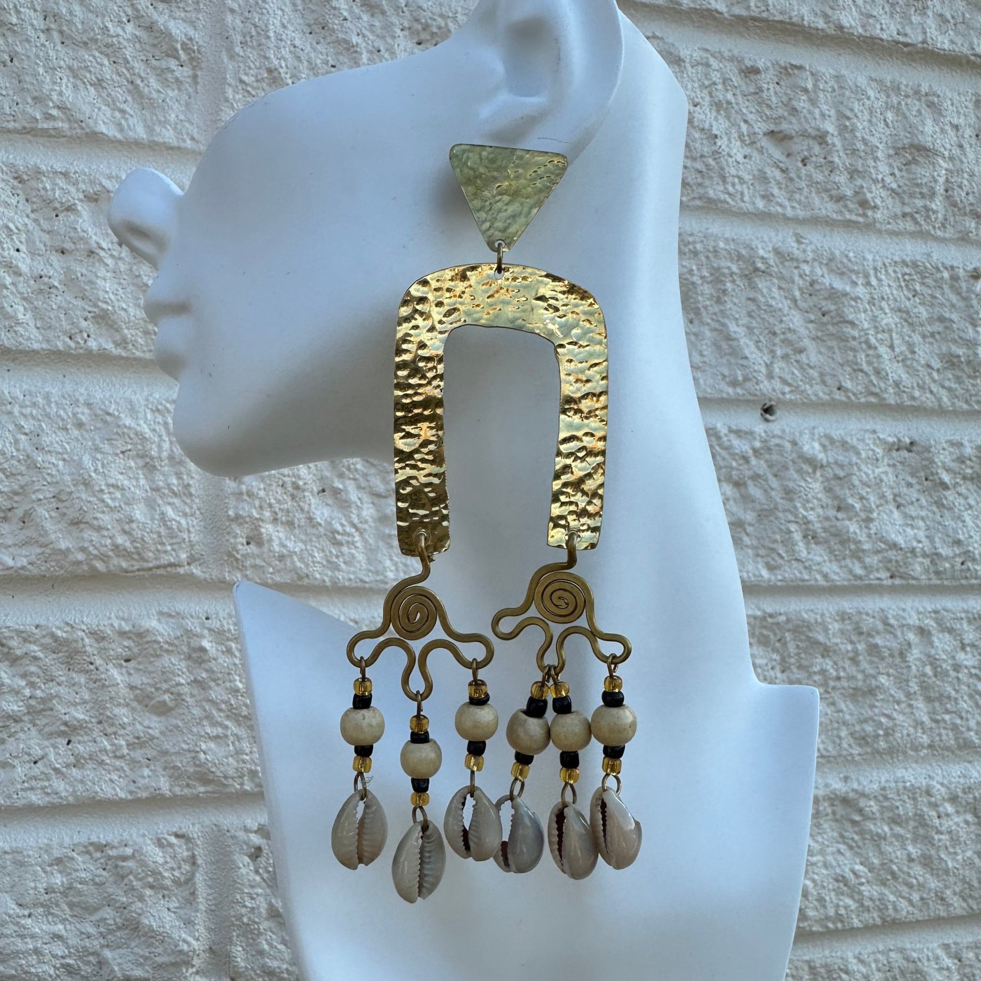Zanele Hammered Brass and Cowry Earrings - Trufacebygrace