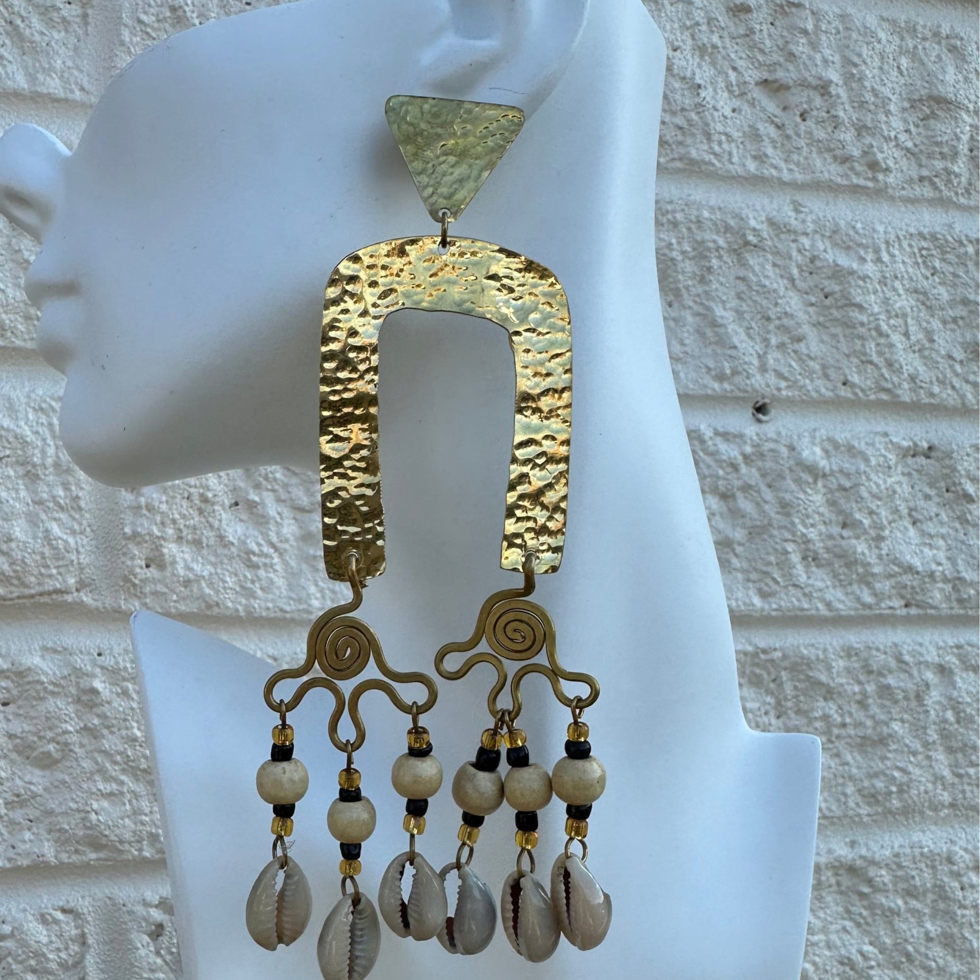 Zanele Hammered Brass and Cowry Earrings - Trufacebygrace