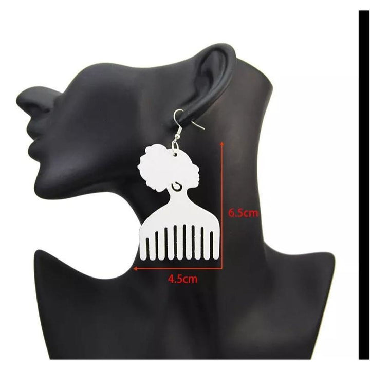 Asantenii Afro Woman Comb Wooden Earrings - Trufacebygrace