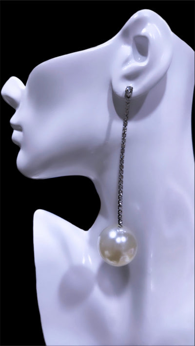 Pearl ball and Rhinestone statement earrings-Not perfect