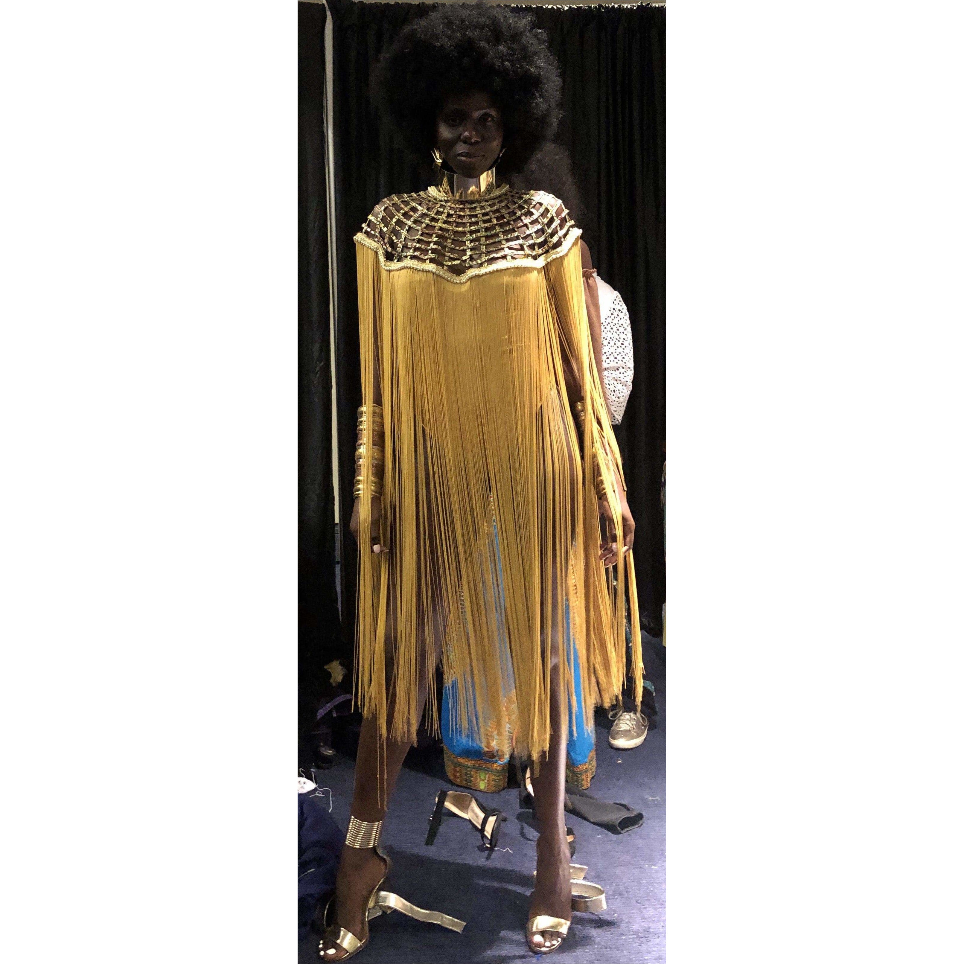 Queen Ankara Laced Long Fringe Cape - Trufacebygrace