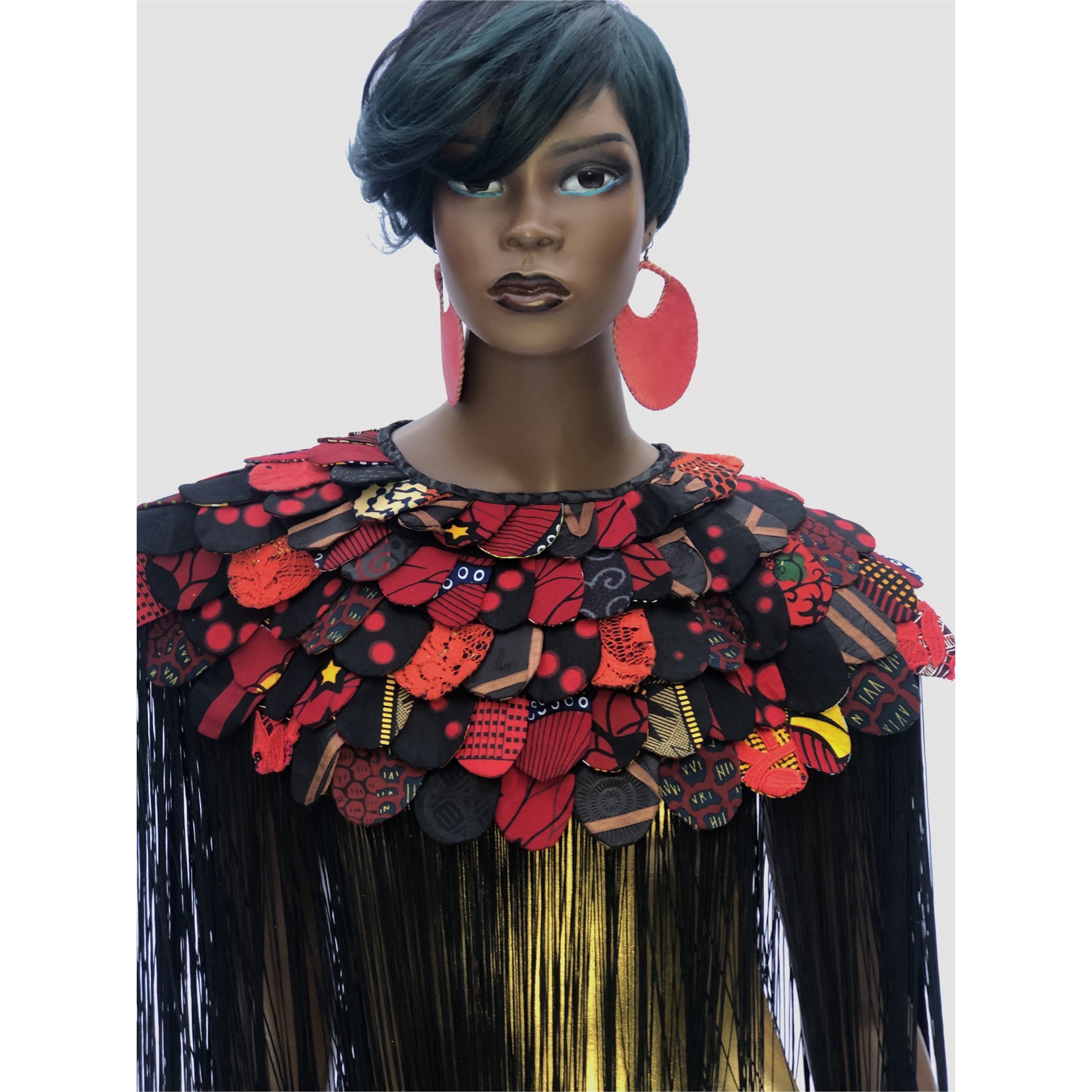 Queen Ankara Laced Long Fringe Cape - Trufacebygrace