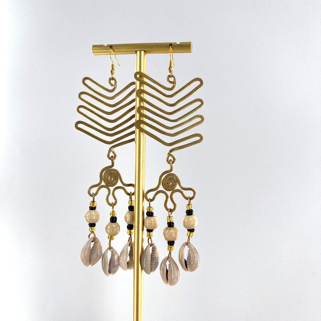 Kiwango and Brass earrings with shell Tikka