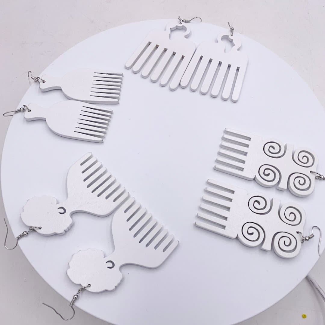 Afro comb and adinkra symbols Wooden Earrings - Trufacebygrace