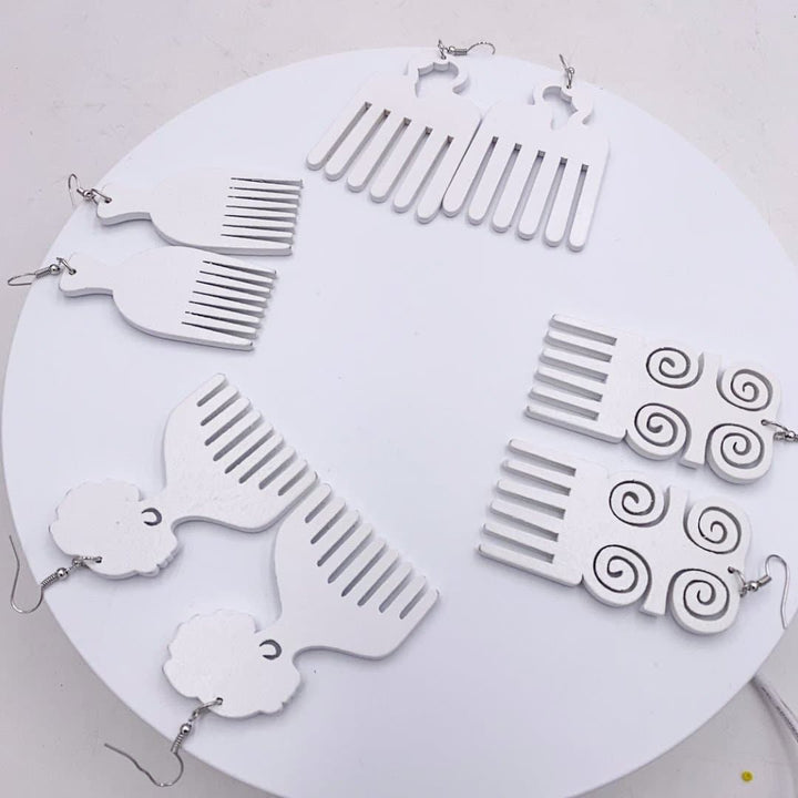 Afro comb and adinkra symbols Wooden Earrings - Trufacebygrace