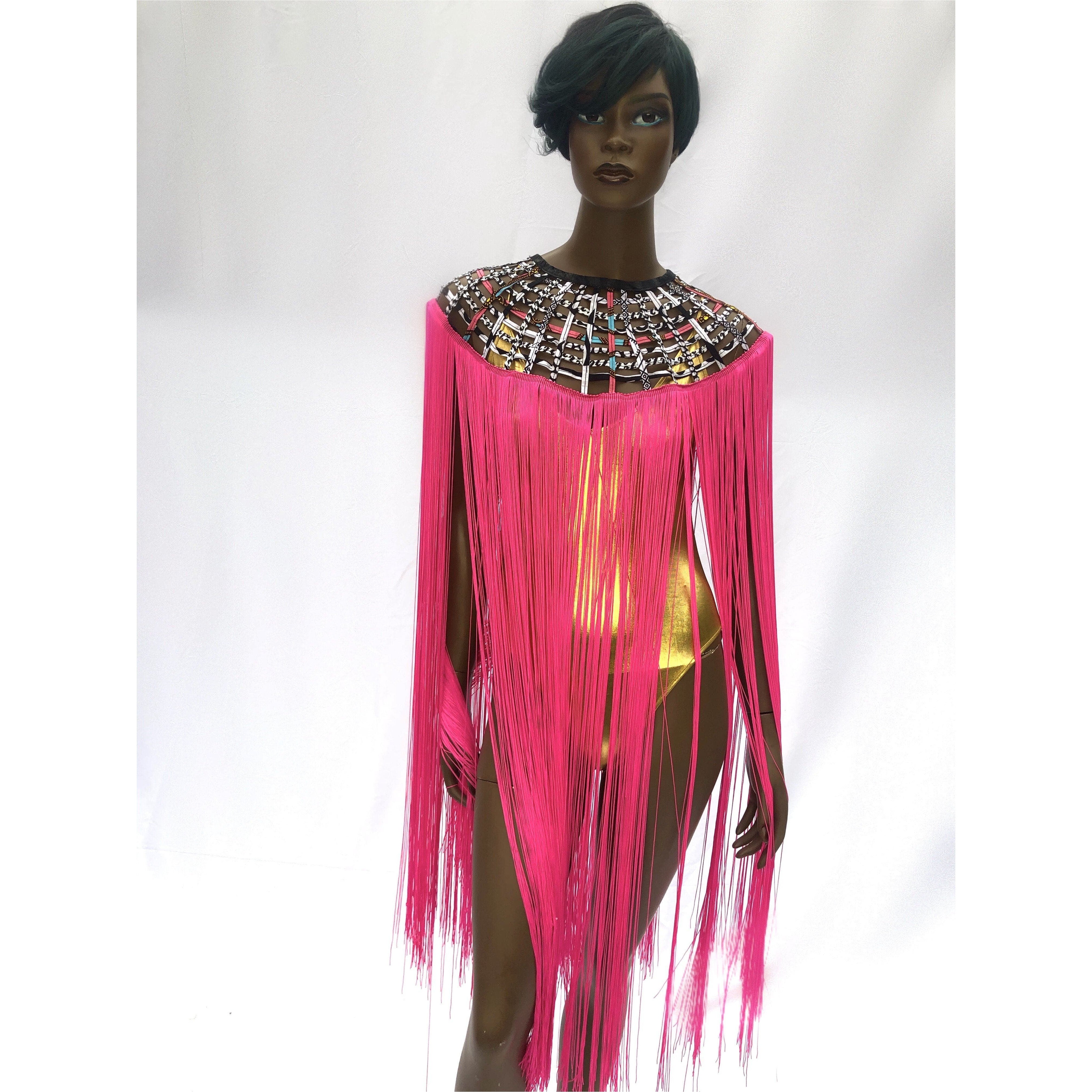 Queen Ankara Laced Long Fringe Cape - Trufacebygrace