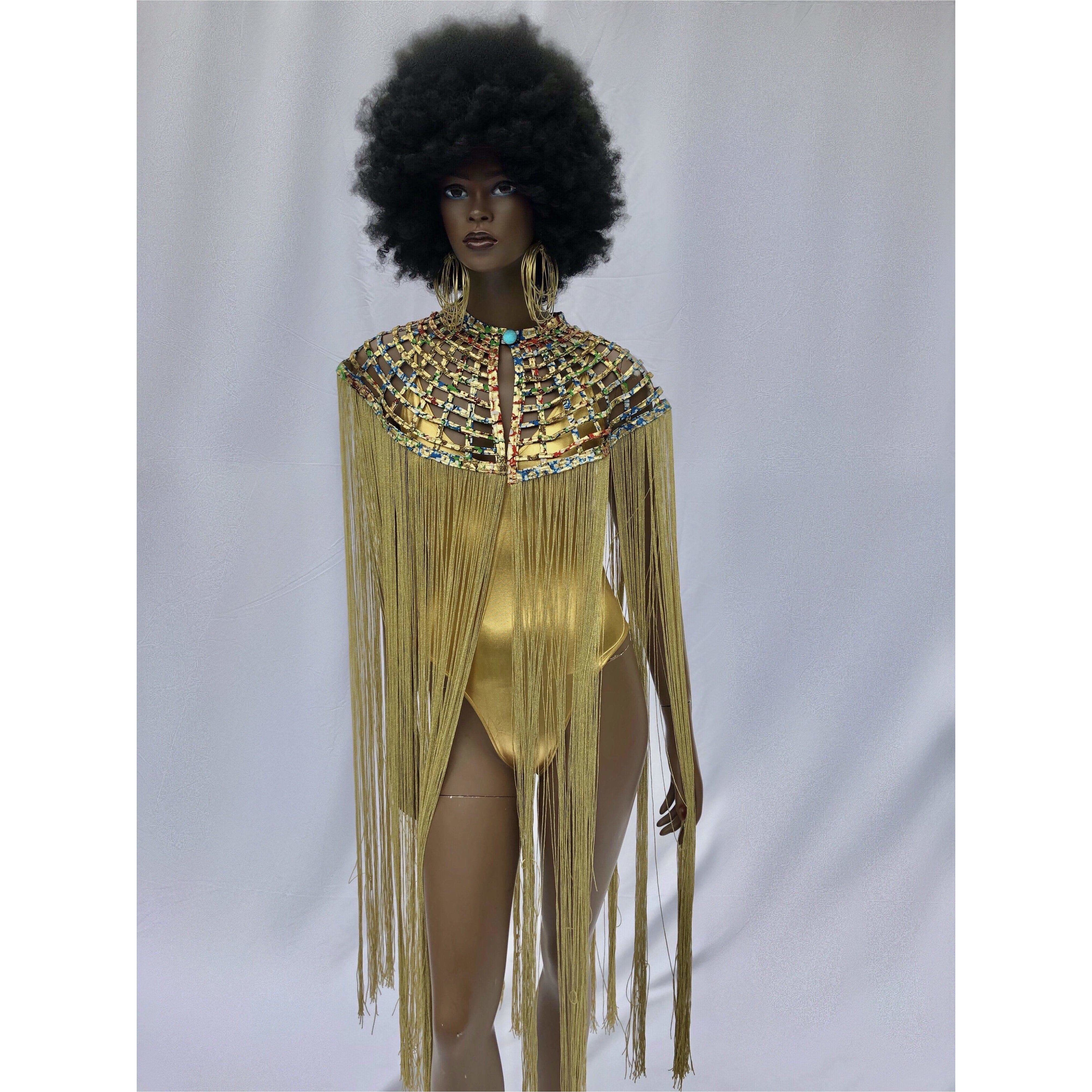 Queen Ankara Laced Long Fringe Cape - Trufacebygrace