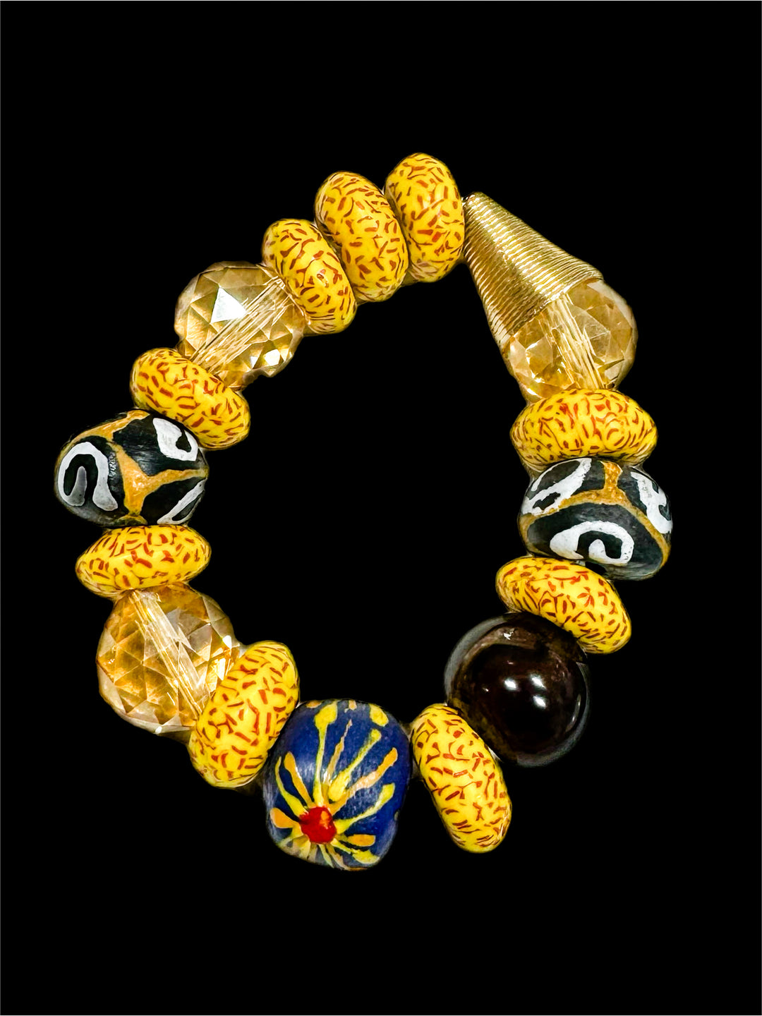 Sample : Brass and Ghana glass beads elastic bracelet
