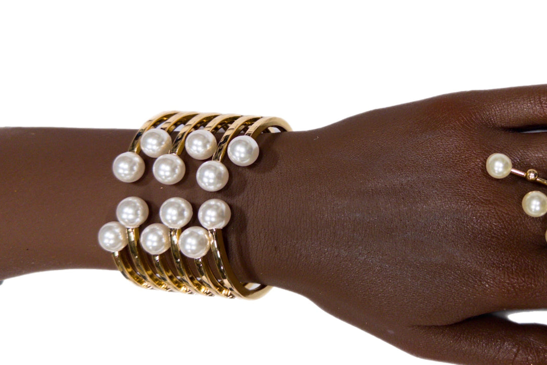 14K Plated cluster Pearl Clasp Cuff Bracelet - Trufacebygrace