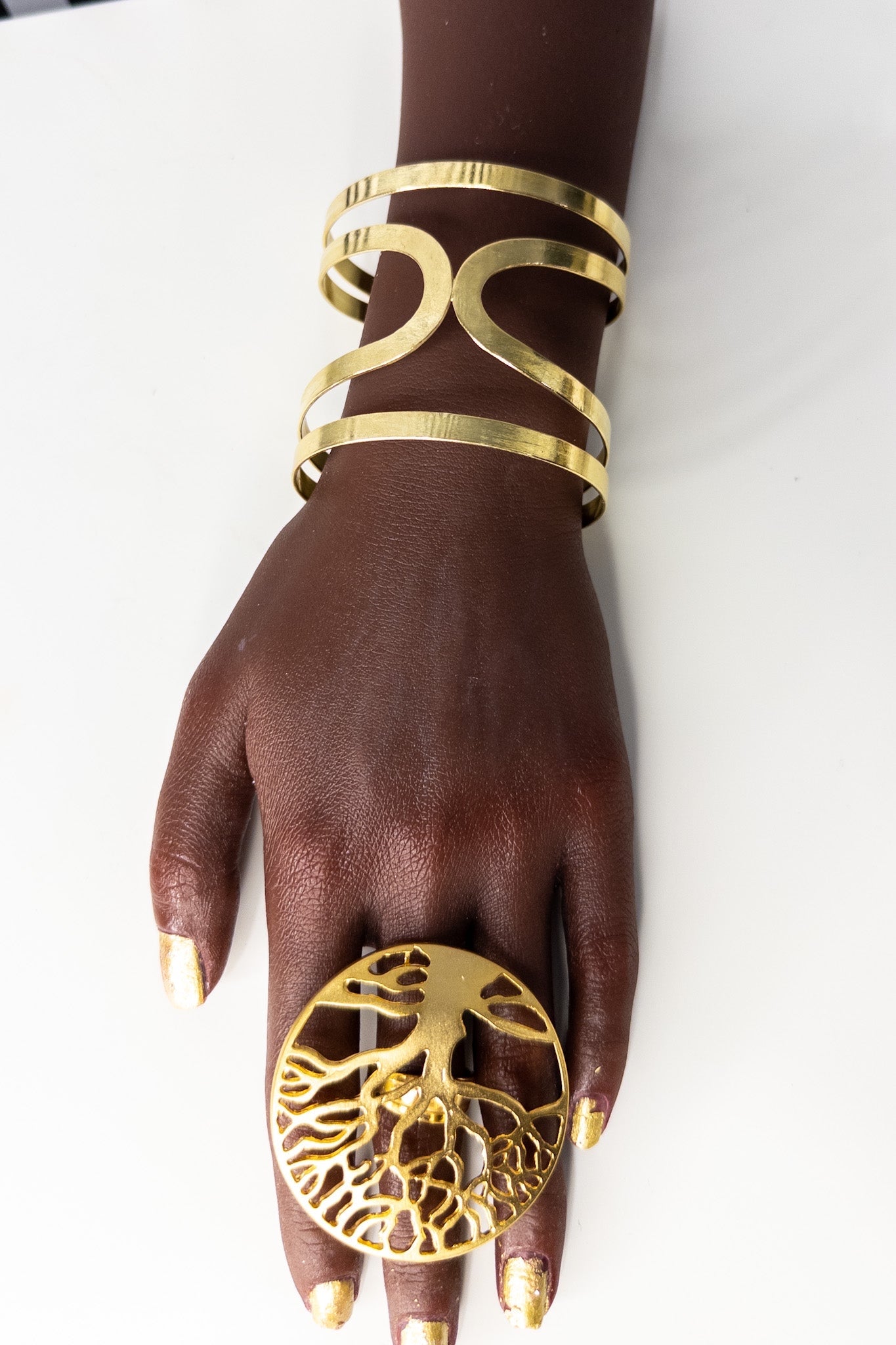 Tree of Life Gold Plated on Brass Statement Adjustable Ring