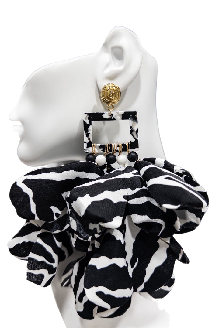 Zebra Print Nonso Square top flower petal earrings