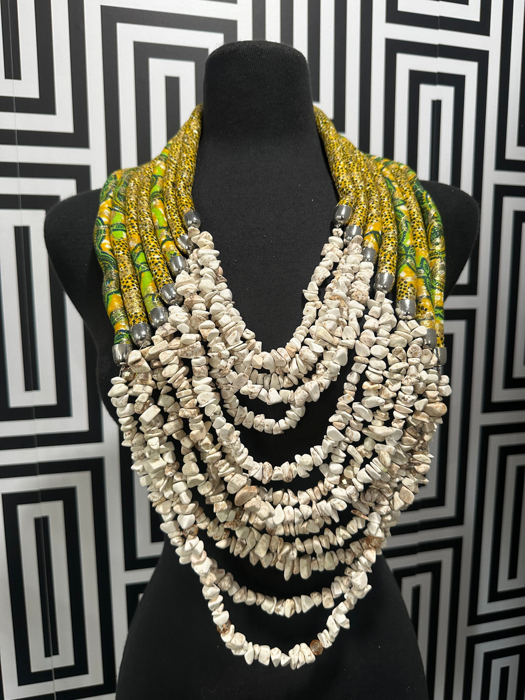 Sample: Aseda Handcrafted fabric and Bead Statement Necklace