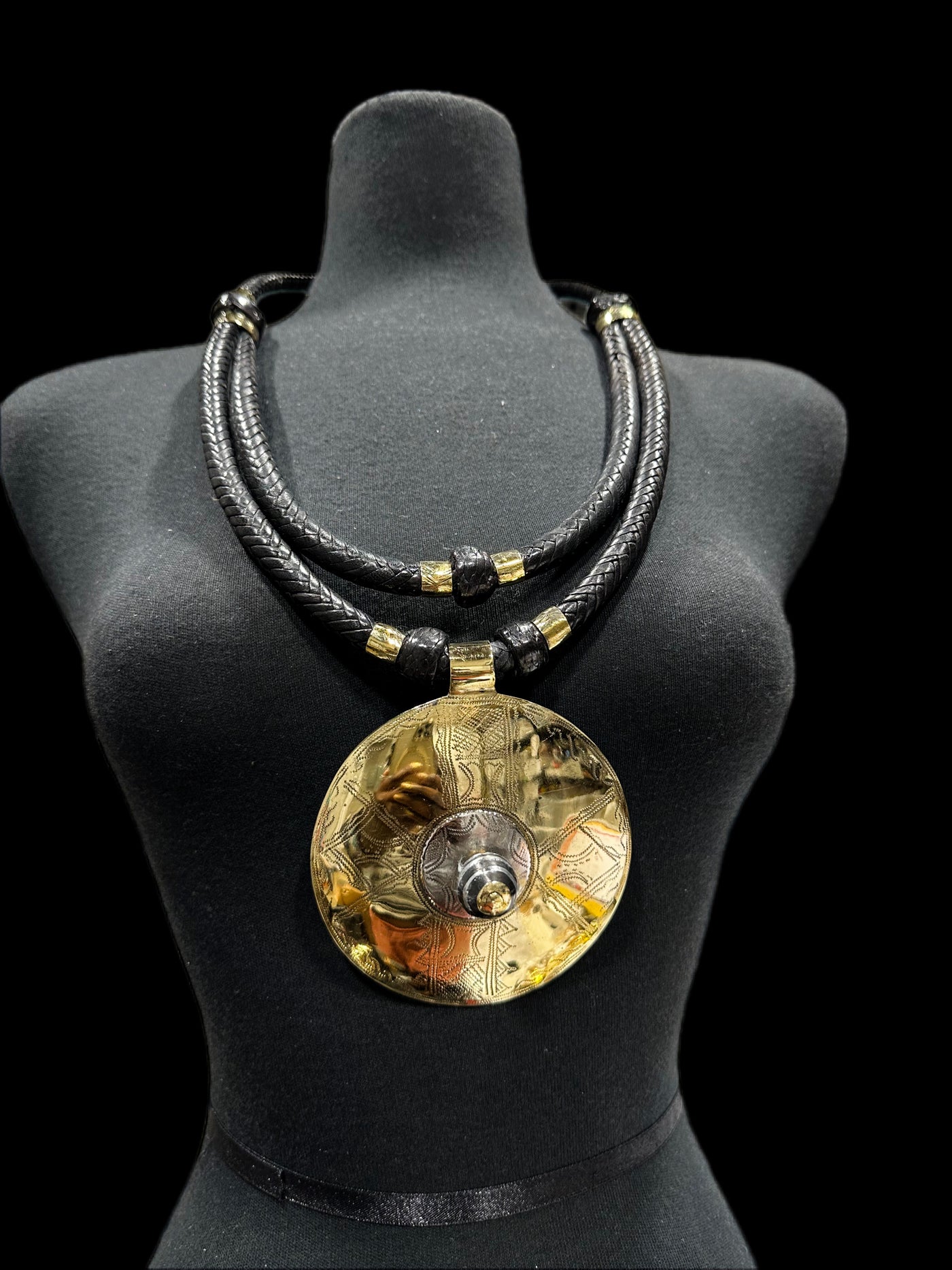Mali Artisan Brass Pendant leather Necklace