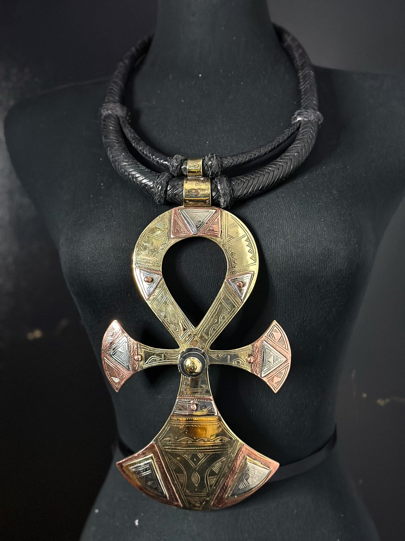 Supersize Unisex Ankh Pendant on leather Necklace