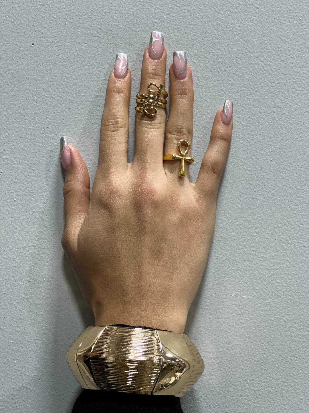 Small Gold-Plated Resizable Ankh Ring
