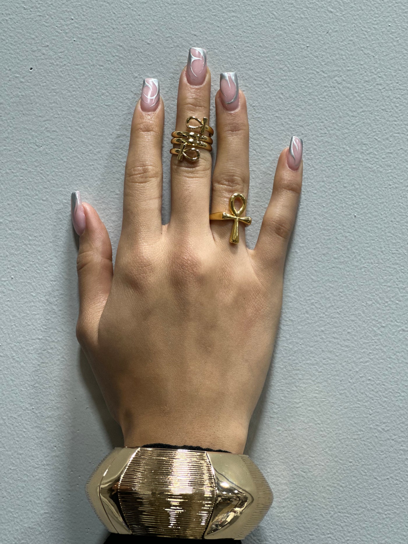 Small Gold-Plated Resizable Ankh Ring
