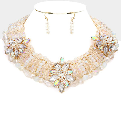 Ethereal Bloom Beaded Collar Necklace Set