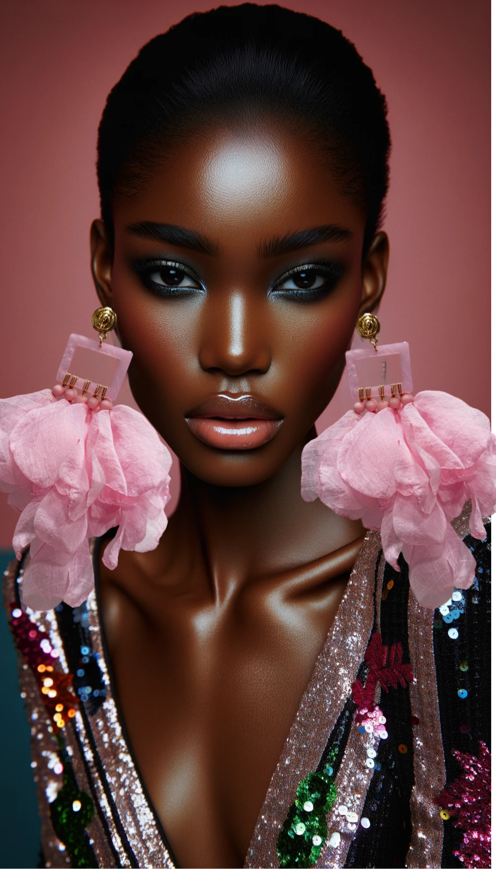 Baby pink Nonso Square top flower petal earrings