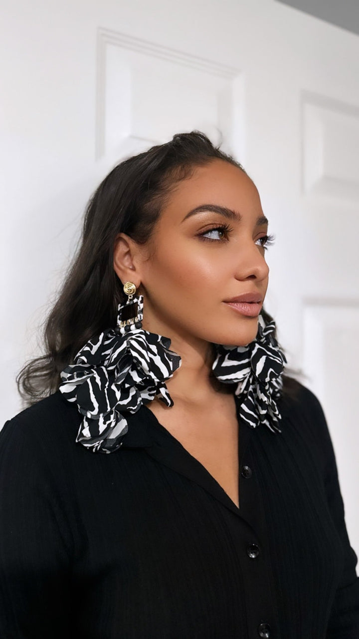 Zebra Print Nonso Square top flower petal earrings