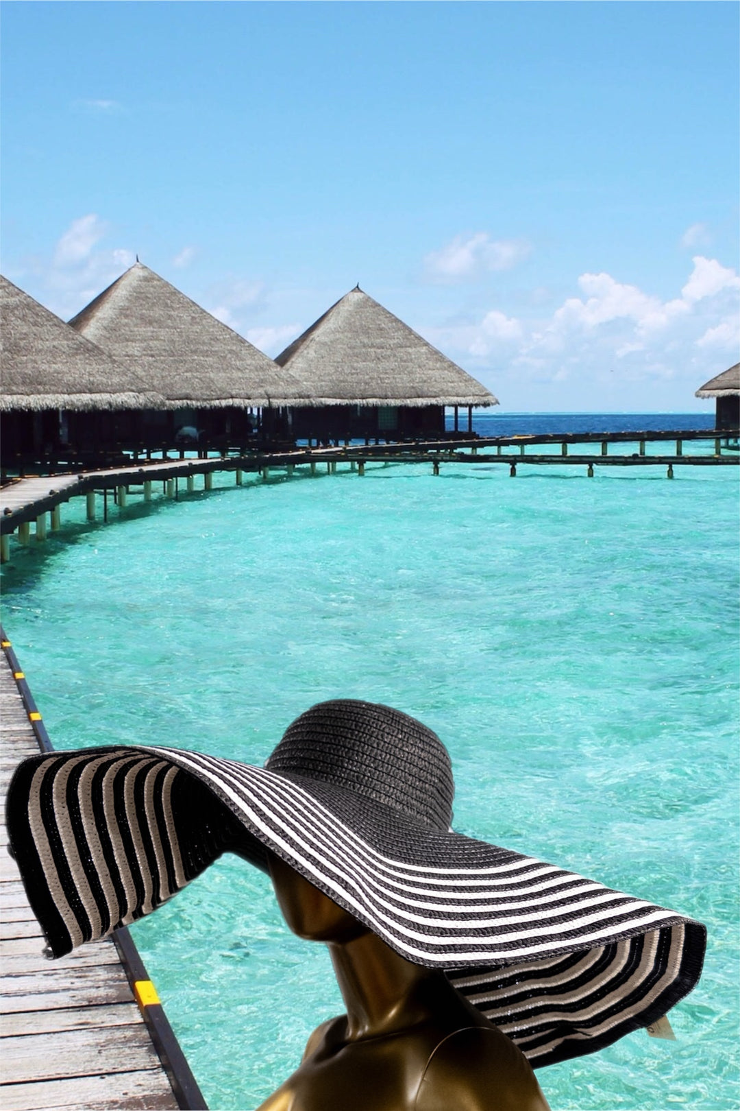 Riviera Wide Brim Floppy Striped Straw Sun / Beach Hat