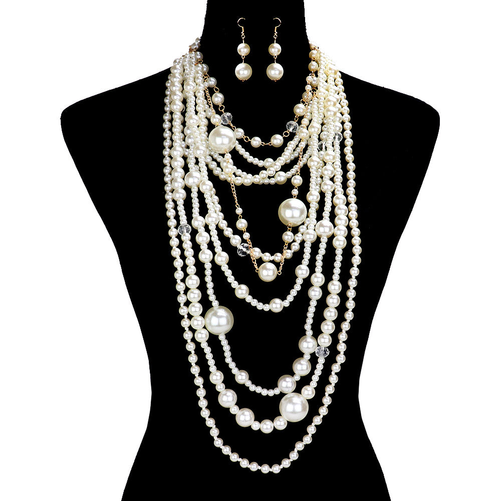 Opulent Pearl Cascade Necklace Set