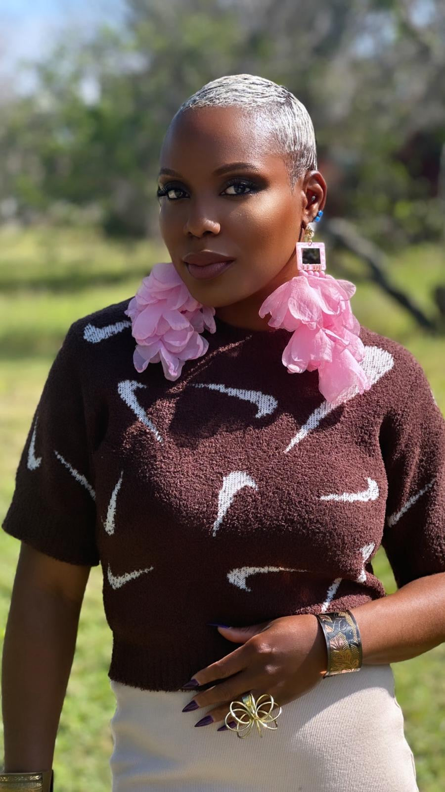 Nonso Square top flower petal earrings - Trufacebygrace