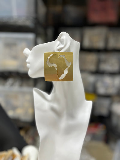 Etched African Map square earrings