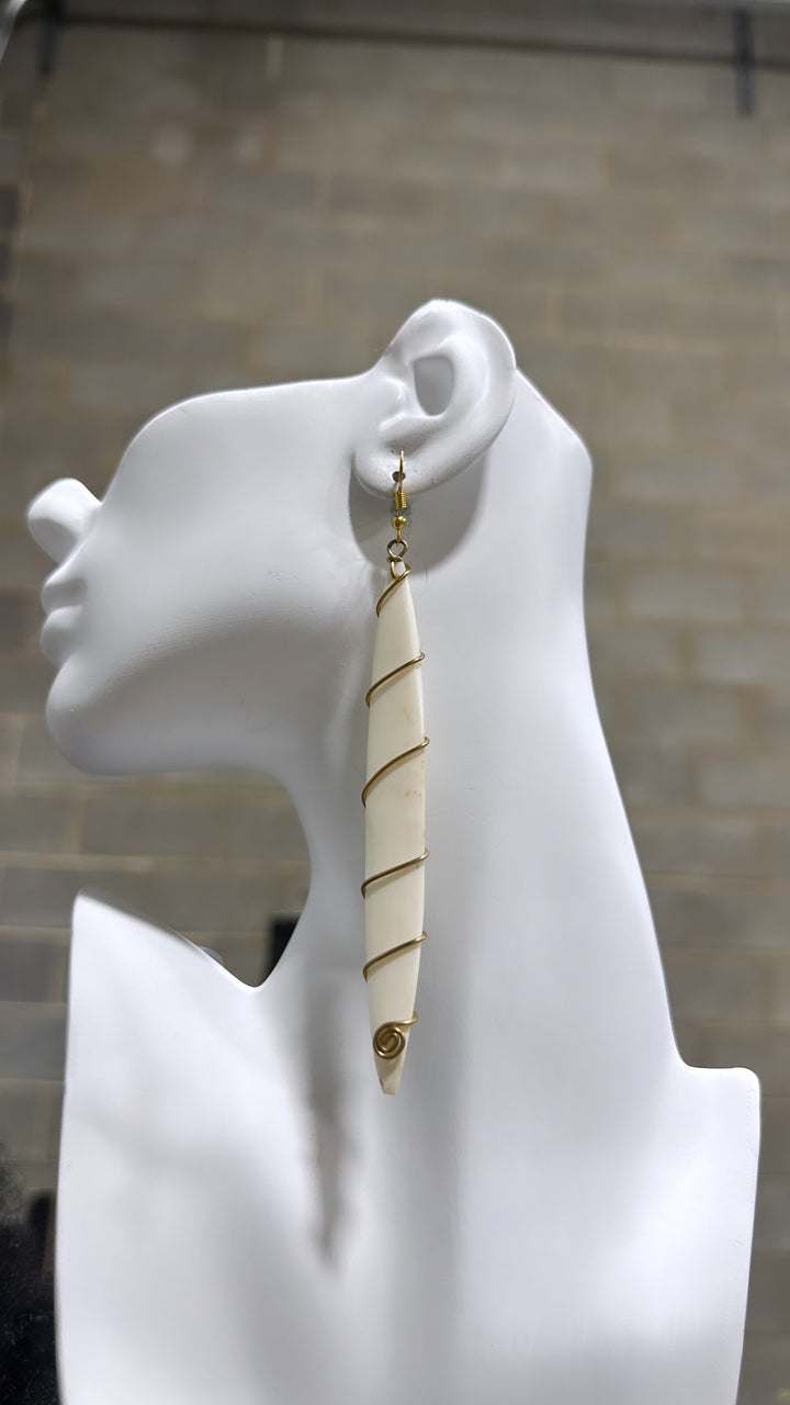 Bone earrings with coiled spring