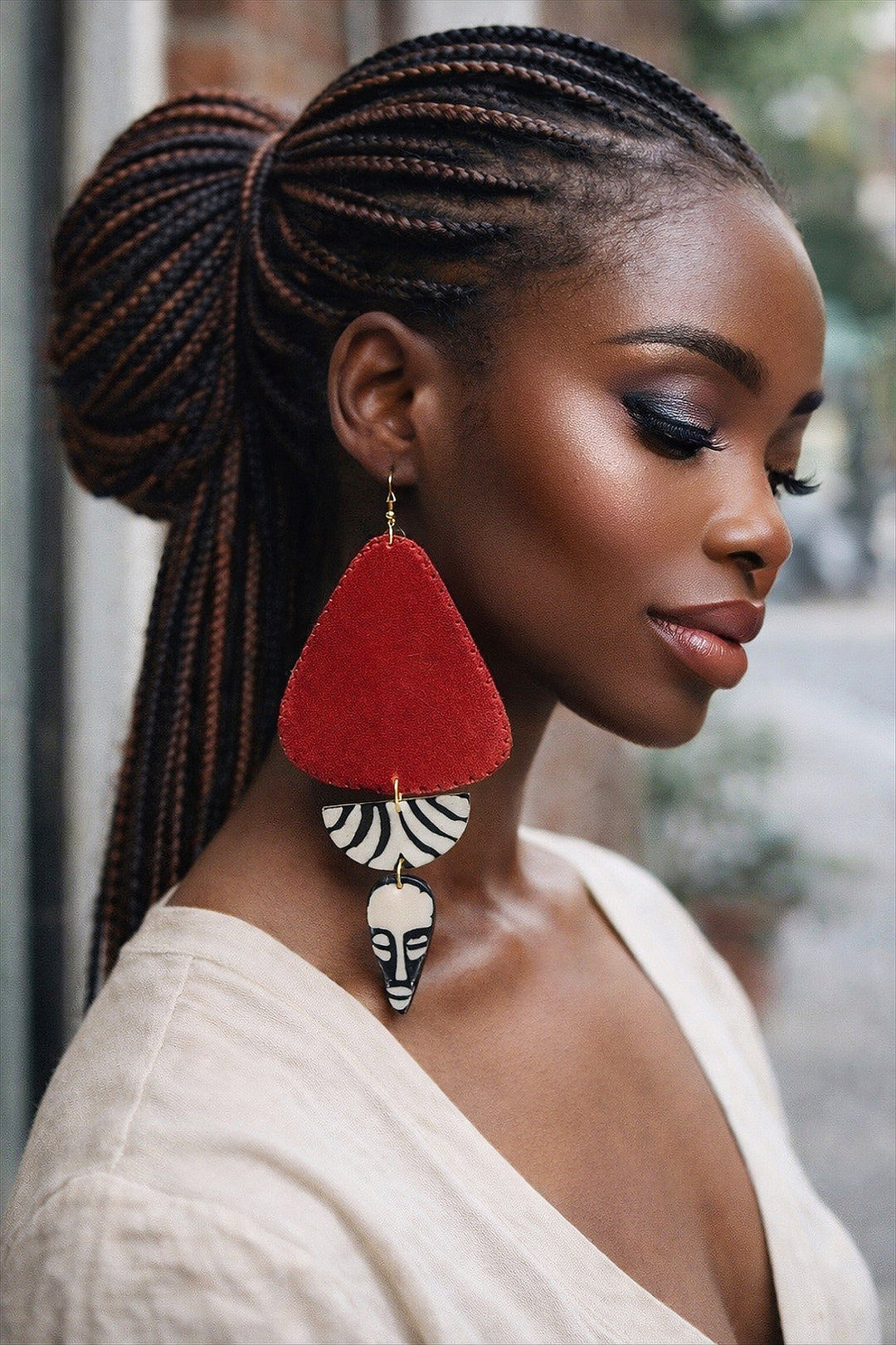 African in my veins horn and wood Earring