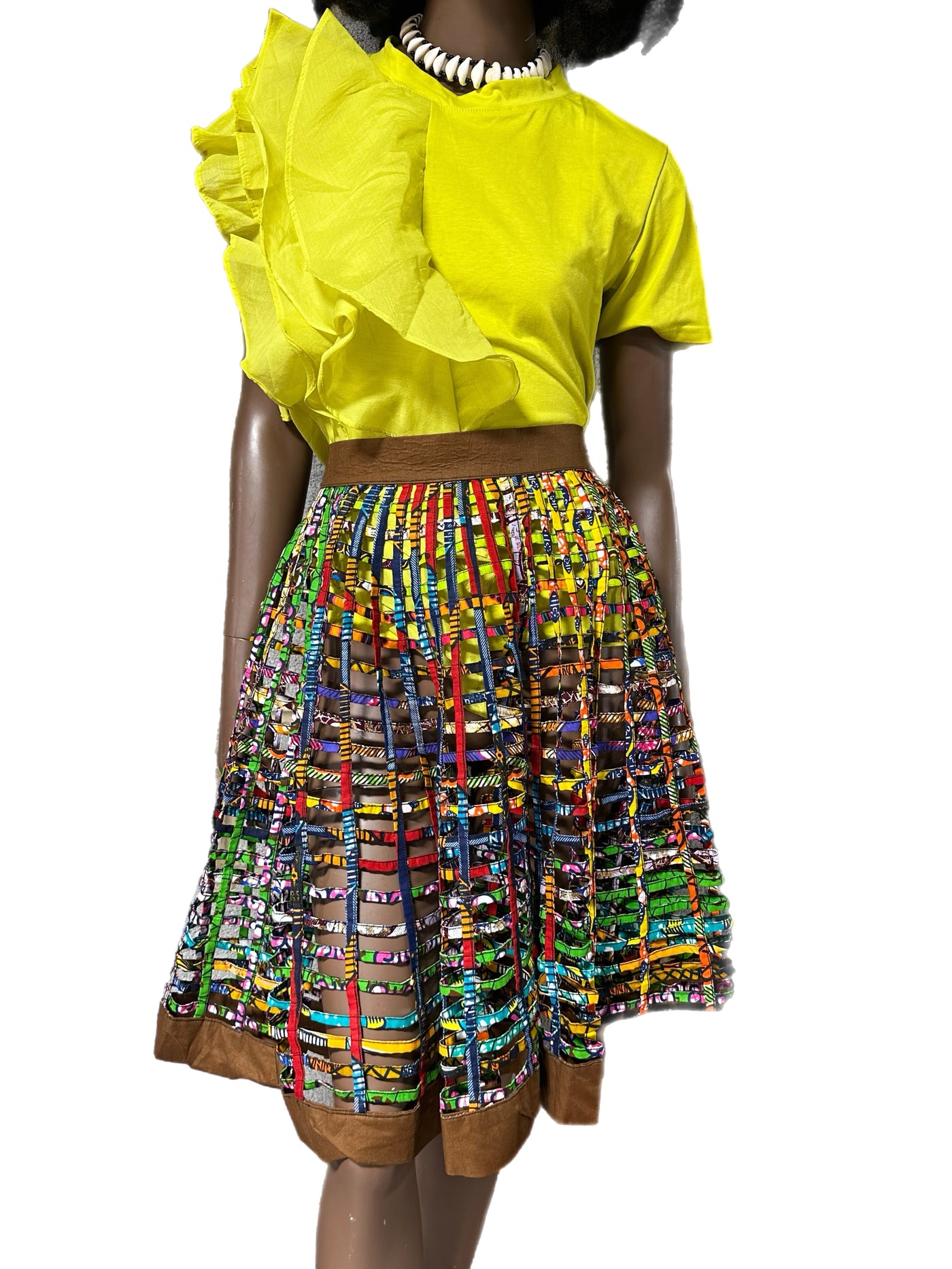 Multi Ankara Laced Midi Skirt
