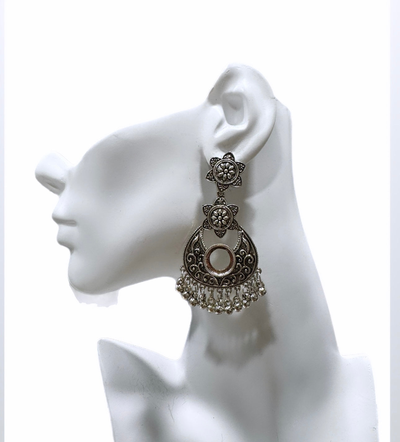 Silver Crescent Jhumka Earrings