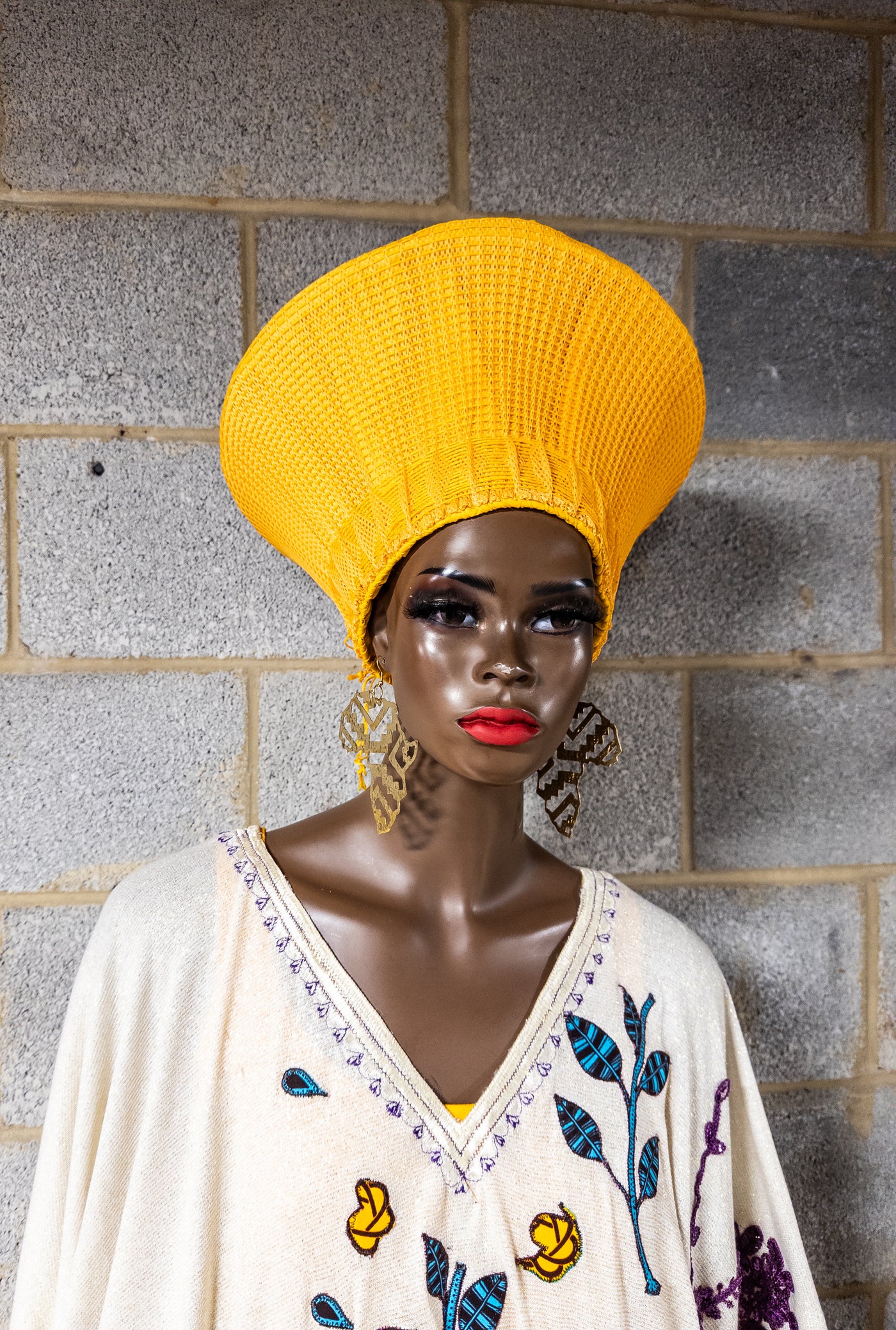 Traditional Zulu (Isicholo) Basket Hat mustard yellow