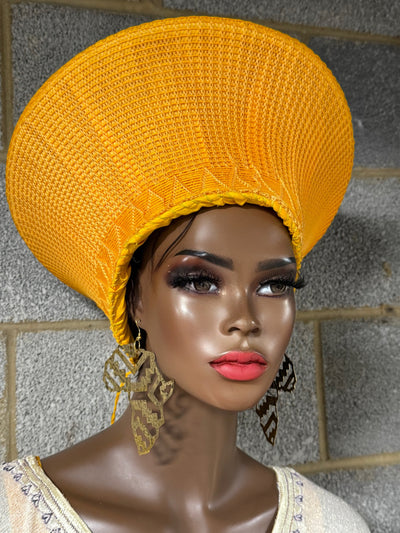 Traditional Zulu (Isicholo) Basket Hat mustard yellow