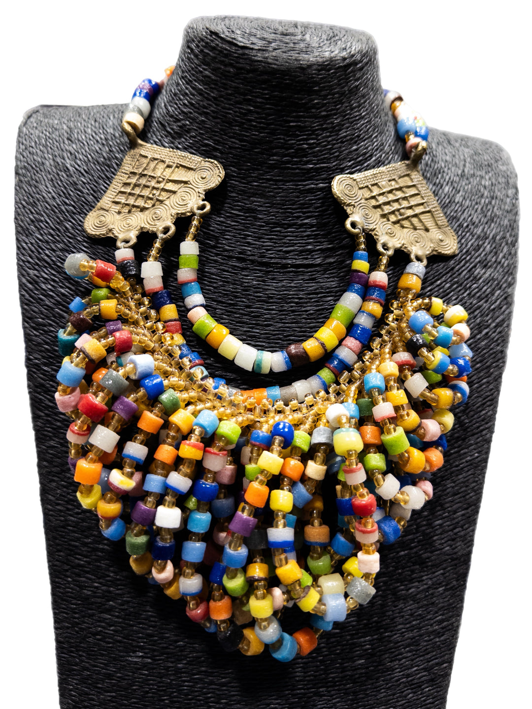Sample : Ghana bunched glass beads &  vintage brass multicolor necklace