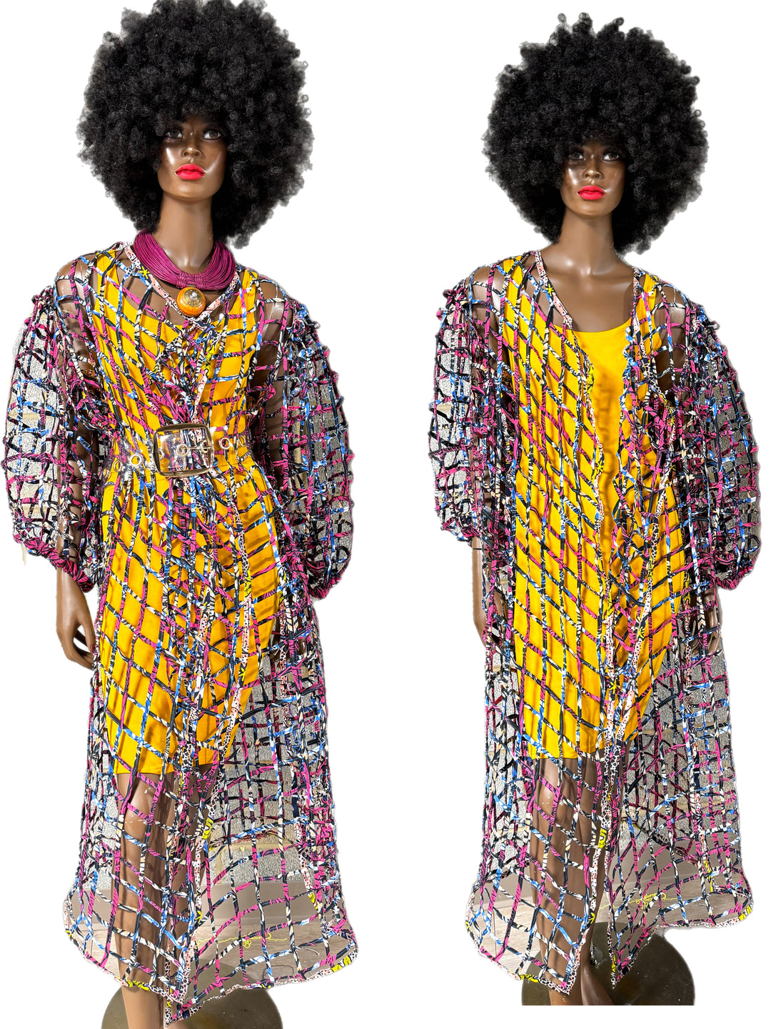 Sample: Puff Sleeves Ankara laced Kimono/ Duster