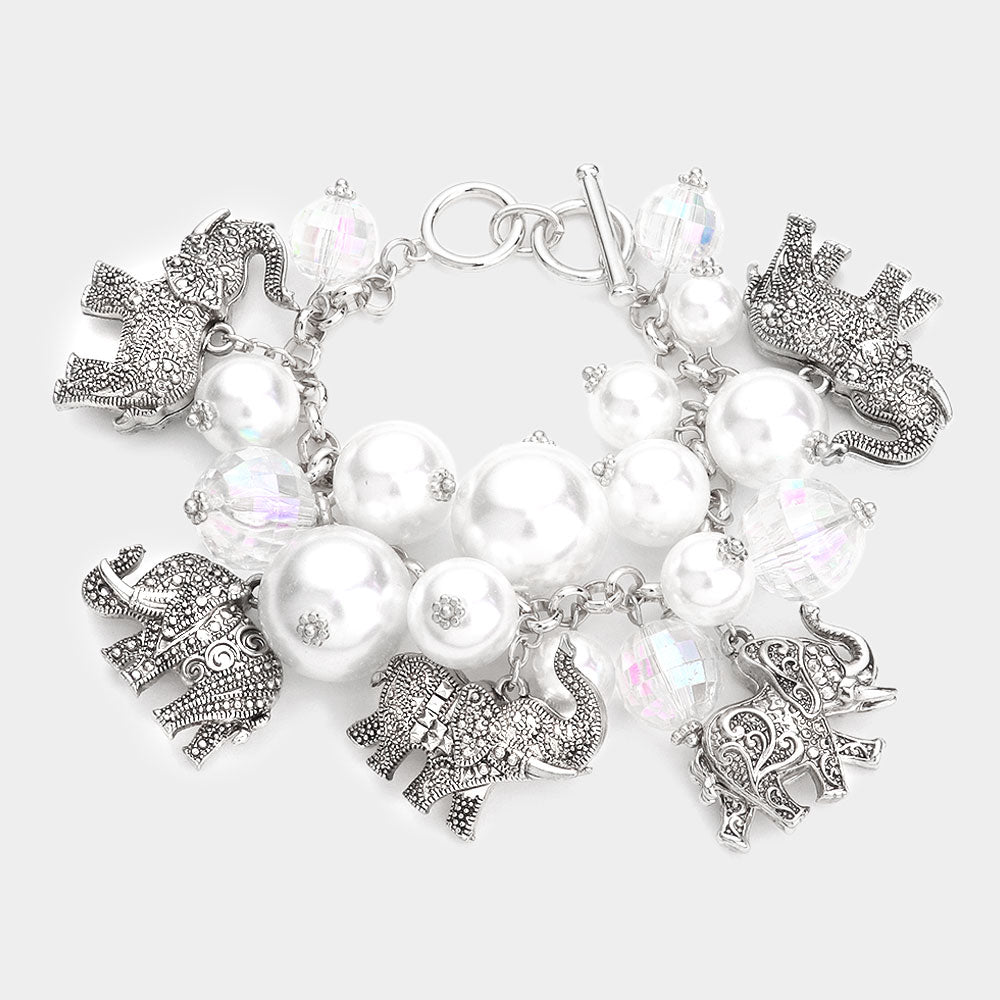 Sample: Pearl with Elephant and crystals cluster bracelet