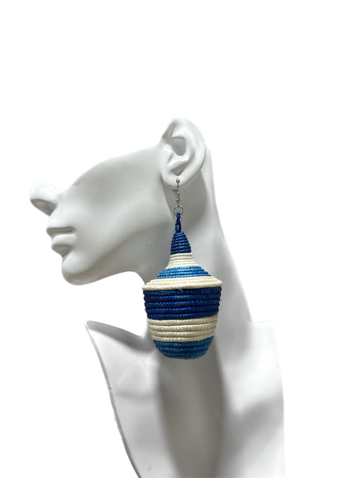 Blue and Off white Bambaro Basket Earrings